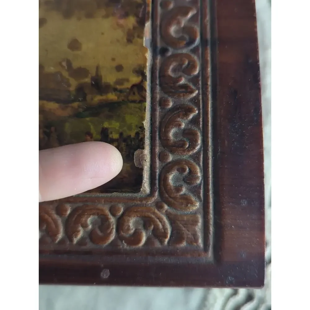 Vintage Carved Wood Keepsake Box | Storybook Cottage Jewelry Chest | Ornate Foot